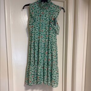 Green and Blue Pleated Sleeveless Midi Sundress